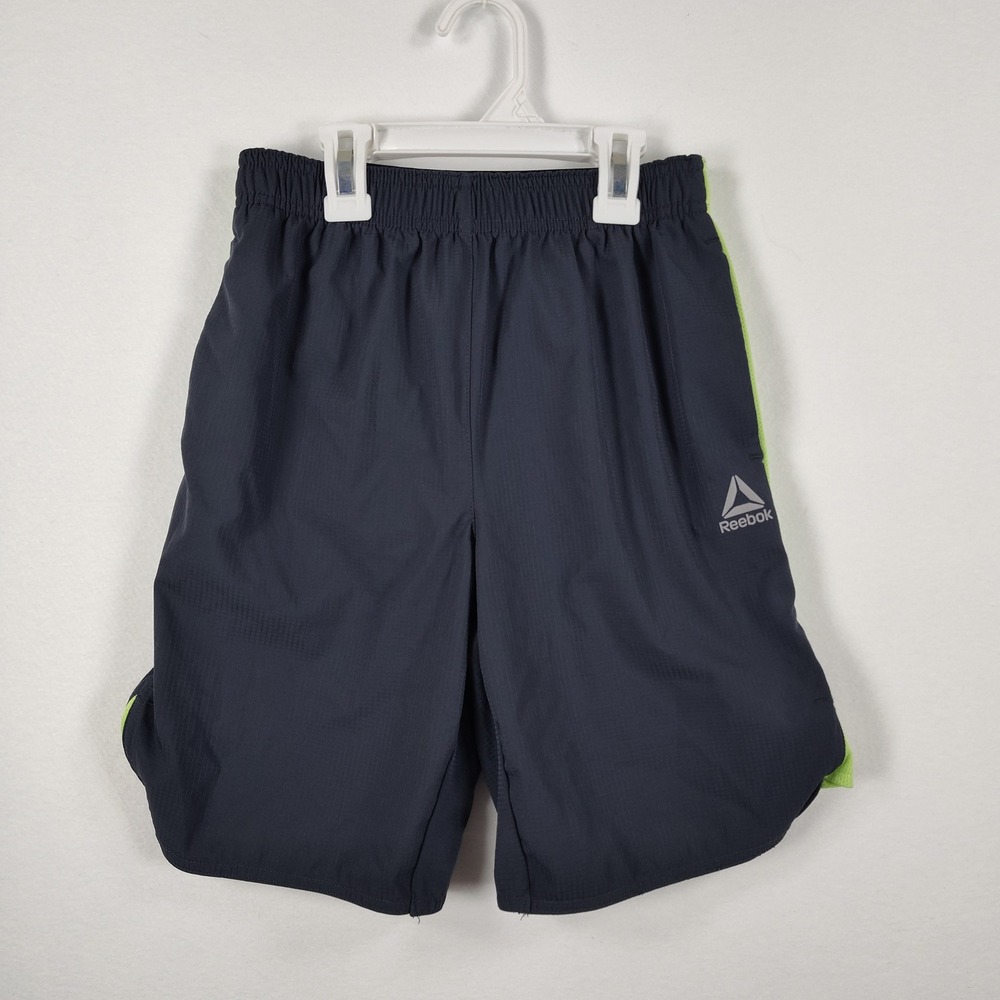 Reebok Boys Athletic Shorts Gray Lime Green Zipper Pocket Size L 10/12 - Picture 4 of 13